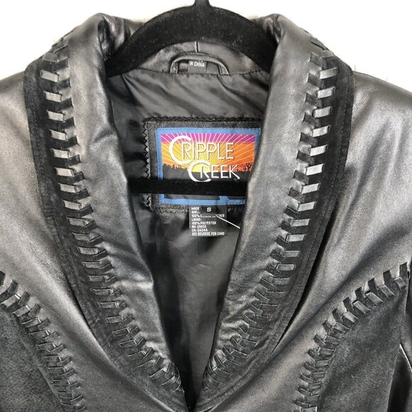 Cripple Creek Leather Jackt Womens Small Black Western Concho Braided Ranch - Picture 3 of 16